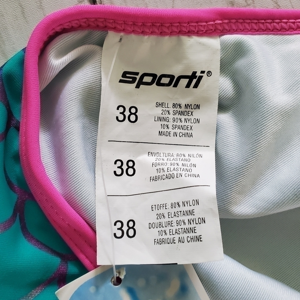 SPORTI Mermaid Fancy Foil Thin Strap One Piece Swimsuit Size 10/12 - Picture 8 of 11
